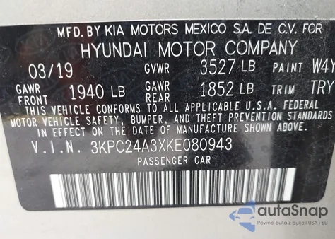 2019 Hyundai Accent Se из США, поврежденный, VIN 3KPC24A3XKE080943